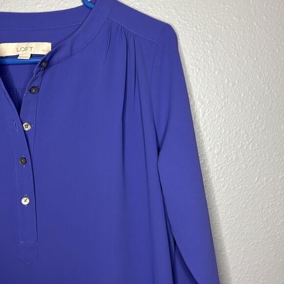 Loft Lavender Blue Button 3/4 Front Crew Neck Tunic Shirt Top Small - Picture 3 of 14